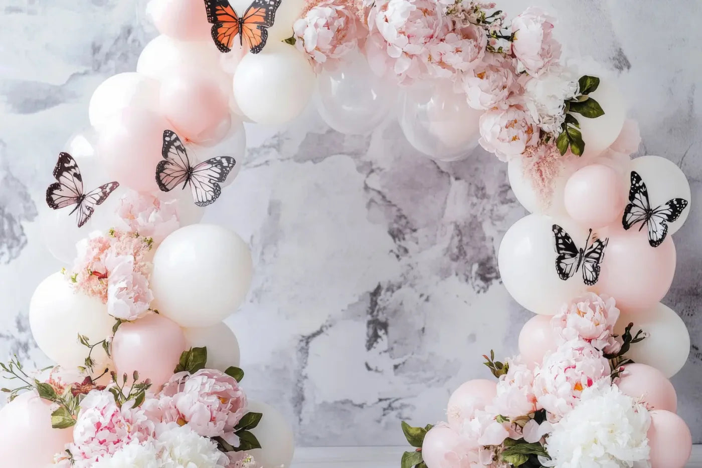White Balloon Arch Butterflies 12’x8’ UltraCloth (144 x 96 inch) Backdrop
