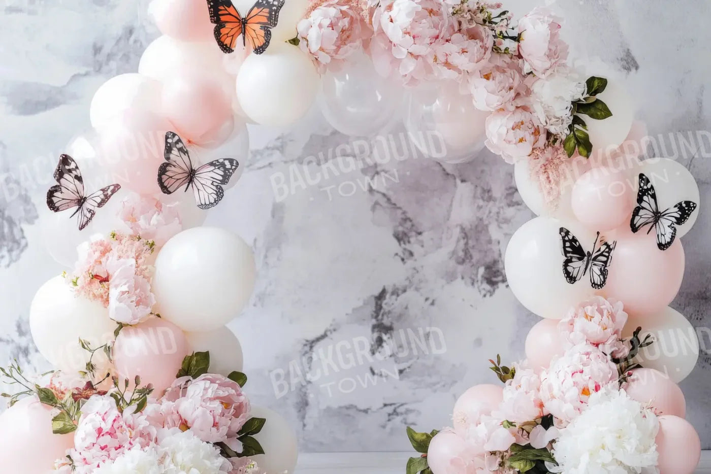 White Balloon Arch Butterflies 12’x8’ UltraCloth (144 x 96 inch) Backdrop