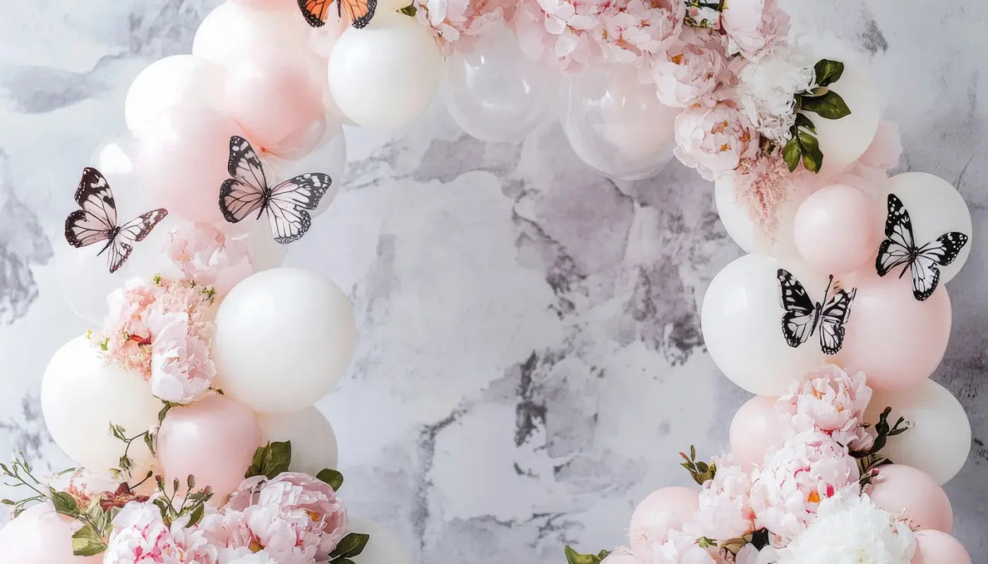 White Balloon Arch Butterflies 14’x8’ UltraCloth (168 x 96 inch) Backdrop