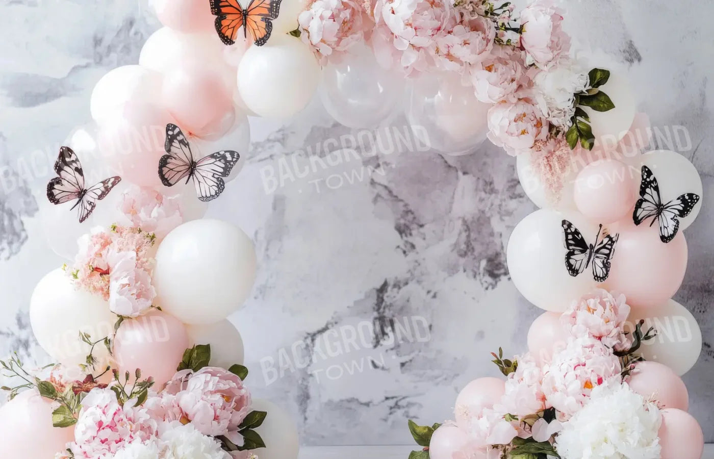 White Balloon Arch Butterflies 14’x9’ UltraCloth (168 x 108 inch) Backdrop