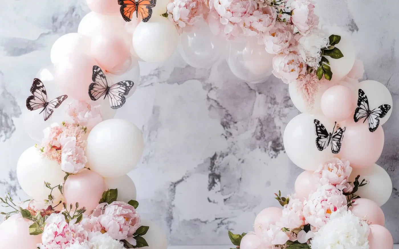 White Balloon Arch Butterflies 16’x10’ UltraCloth (192 x 120 inch) Backdrop