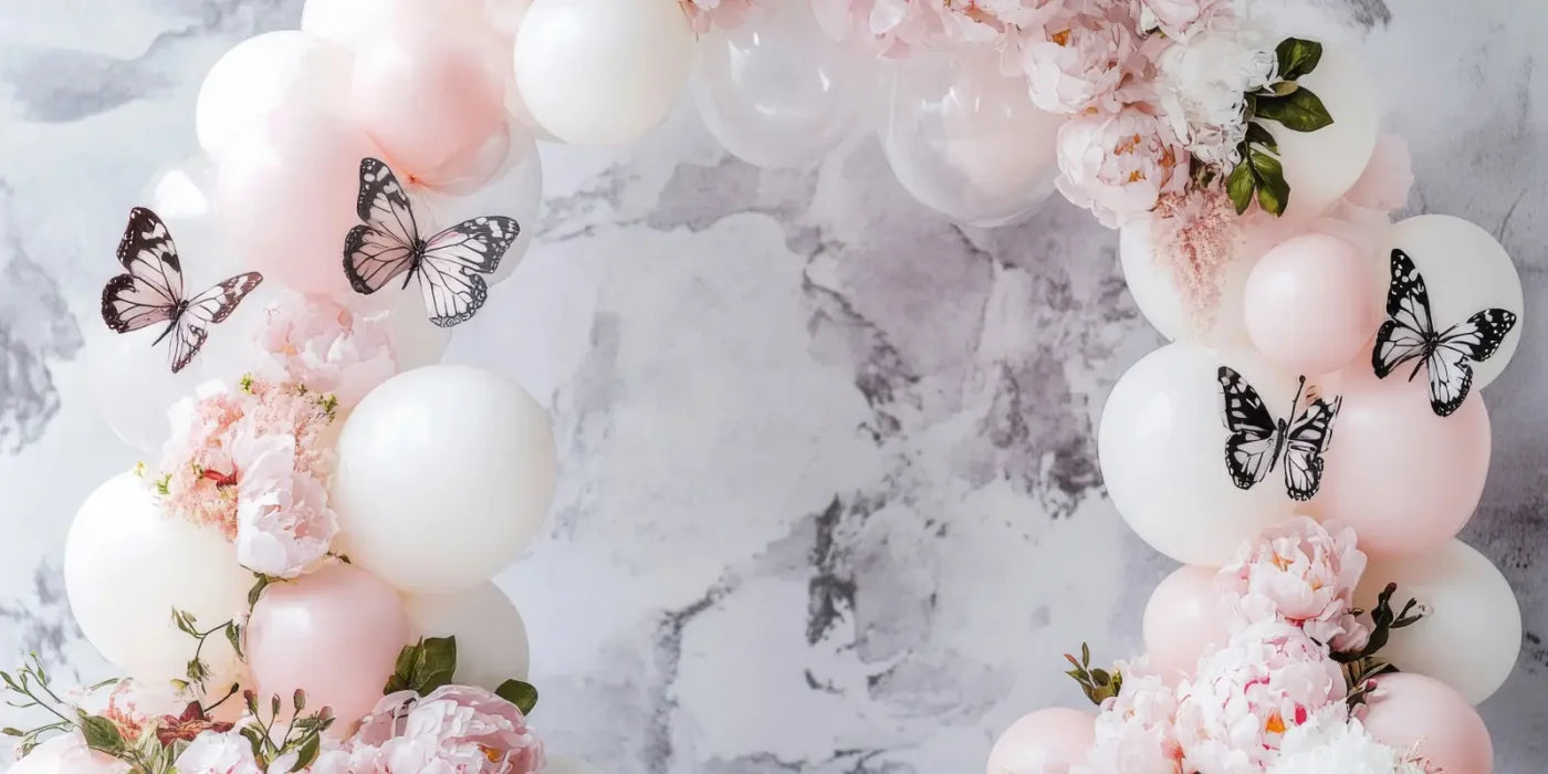 White Balloon Arch Butterflies 20’x10’ UltraCloth (240 x 120 inch) Backdrop