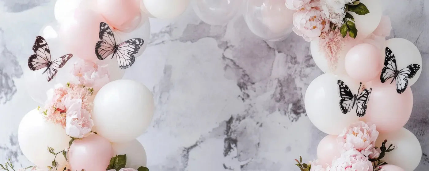 White Balloon Arch Butterflies 20’x8’ UltraCloth (240 x 96 inch) Backdrop