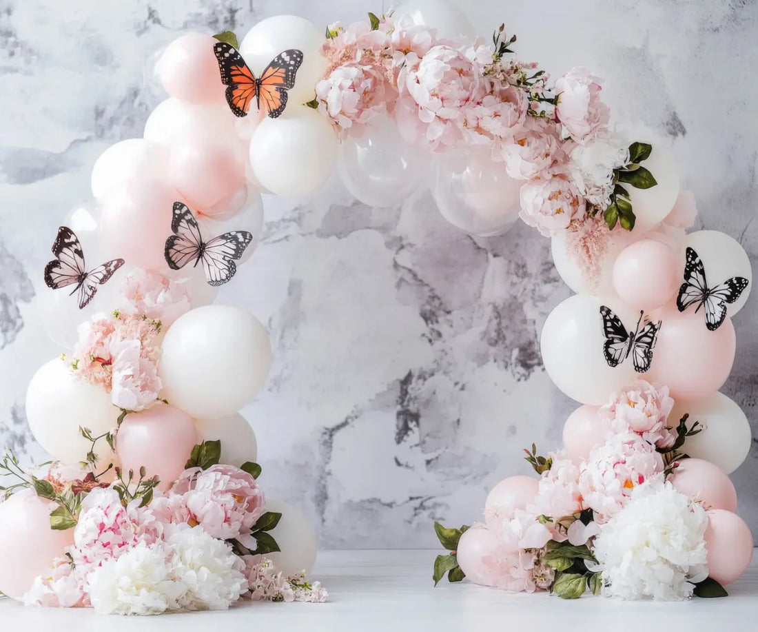 White Balloon Arch Butterflies 5’x4’2 Fleece (60 x 50 inch) Backdrop