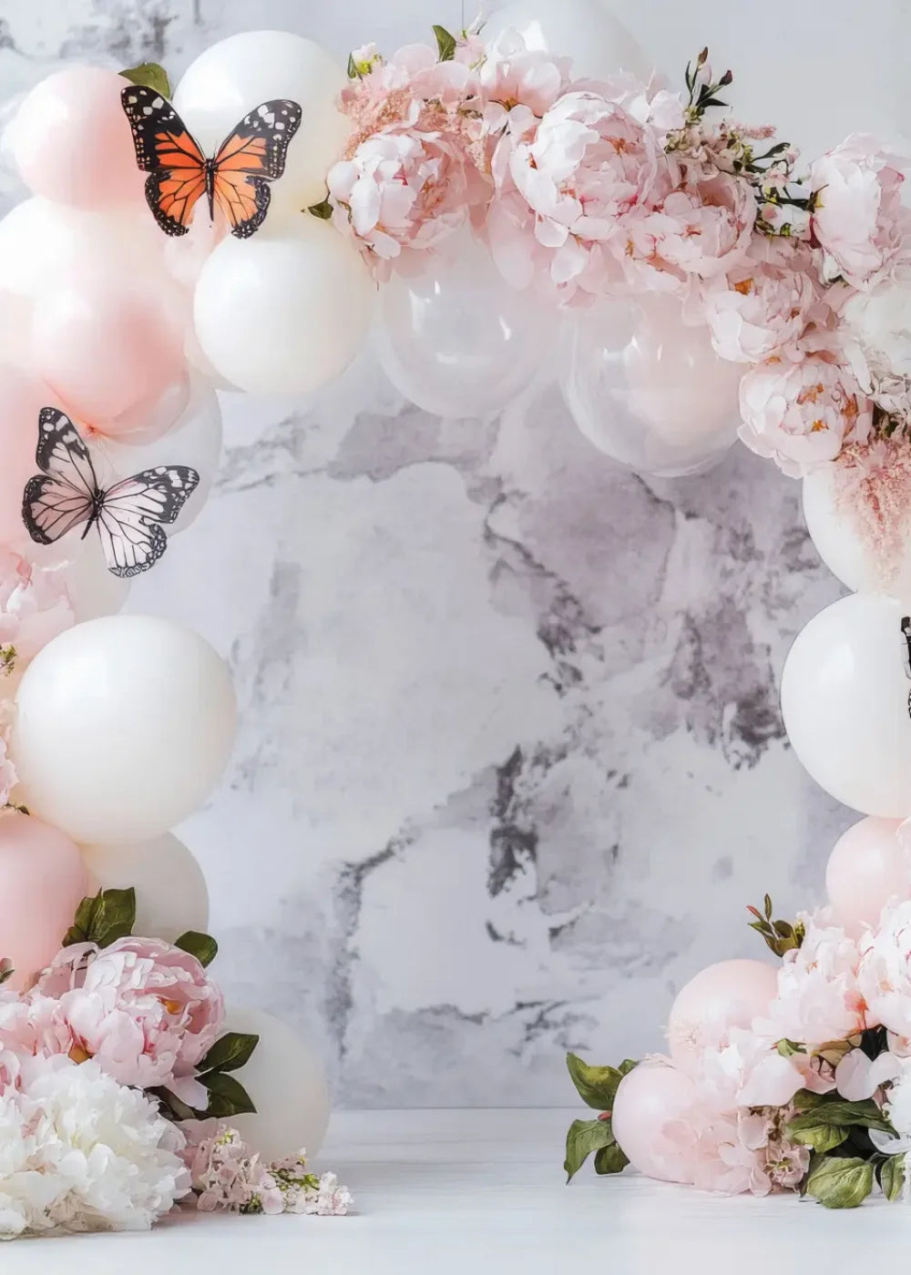 White Balloon Arch Butterflies 5’x7’ UltraCloth (60 x 84 inch) Backdrop