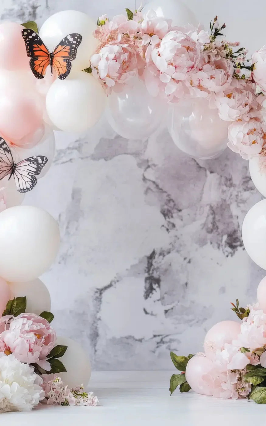 White Balloon Arch Butterflies 5’x8’ UltraCloth (60 x 96 inch) Backdrop