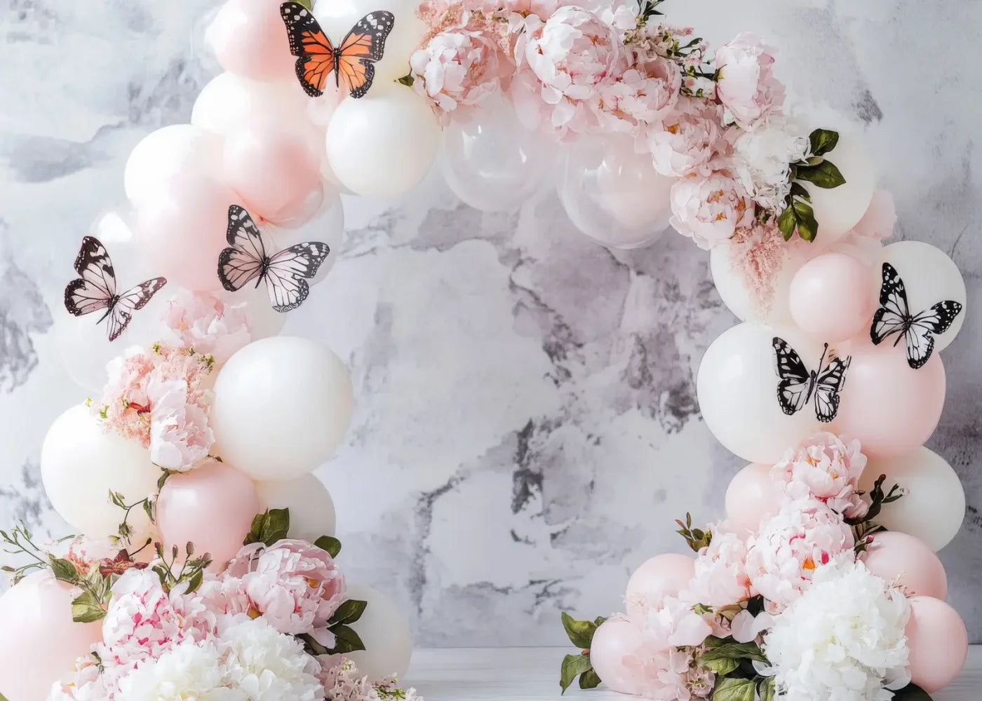 White Balloon Arch Butterflies 7’x5’ UltraCloth (84 x 60 inch) Backdrop