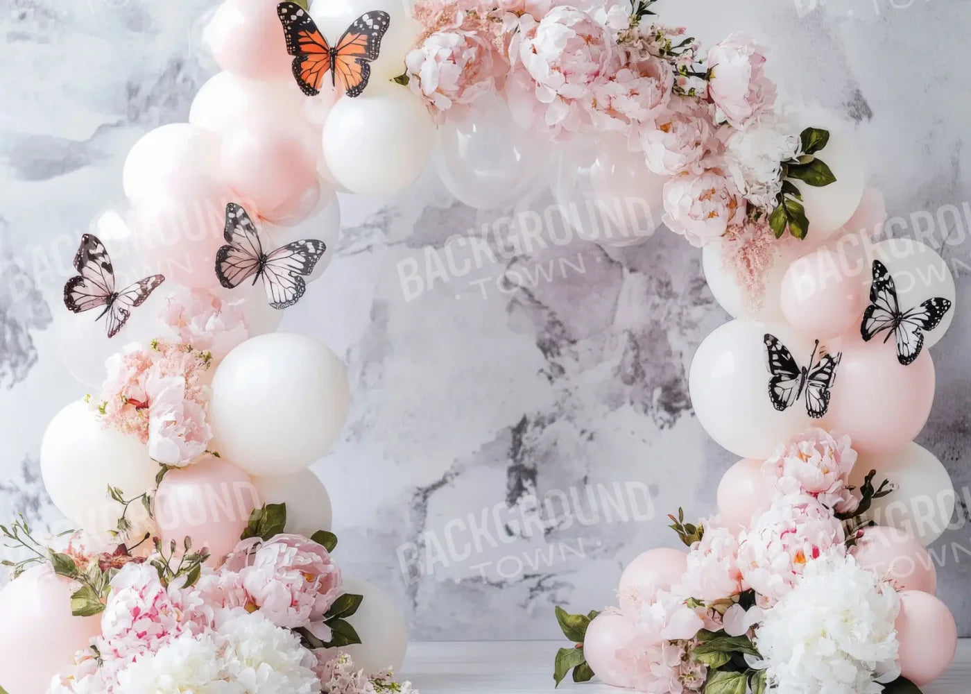 White Balloon Arch Butterflies 7’x5’ UltraCloth (84 x 60 inch) Backdrop