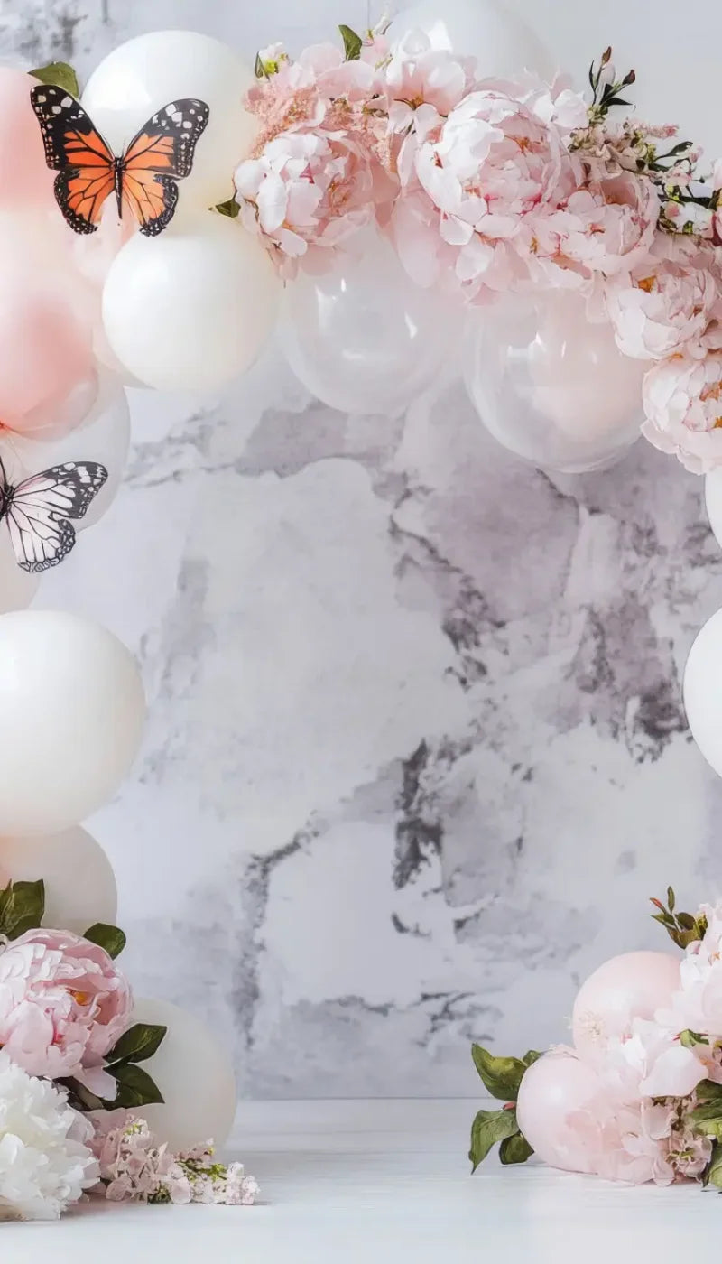 White Balloon Arch Butterflies 8’x14’ UltraCloth (96 x 168 inch) Backdrop