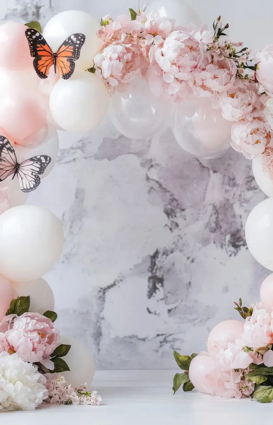 White Balloon Arch Butterflies 9’x14’ UltraCloth (108 x 168 inch) Backdrop