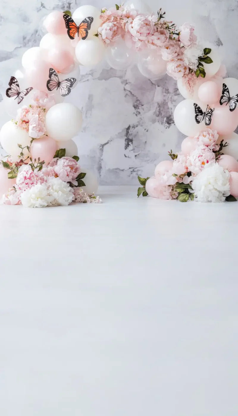 White Balloon Arch Butterflies Sweep 8’x14’ UltraCloth for Westcott X Drop Pro (96 x 168 inch) Backdrop