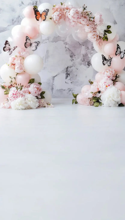 White Balloon Arch Butterflies Sweep 8’x14’ UltraCloth for Westcott X Drop Pro (96 x 168 inch) Backdrop