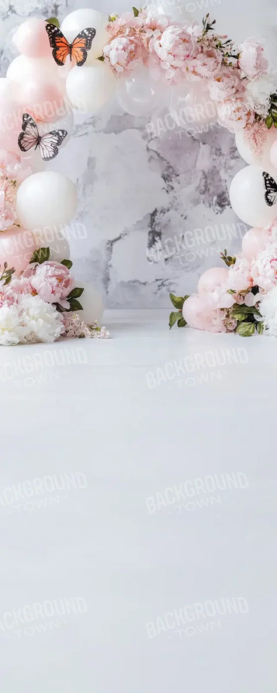 White Balloon Arch Butterflies Sweep 8’x20’ UltraCloth (96 x 240 inch) Backdrop