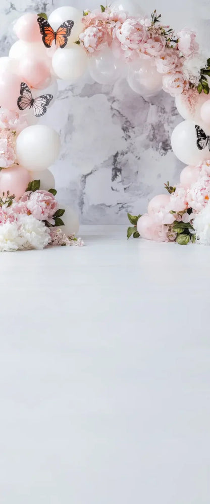 White Balloon Arch Butterflies Sweep 5’x12’ UltraCloth for Westcott X Drop (60 x 144 inch) Backdrop