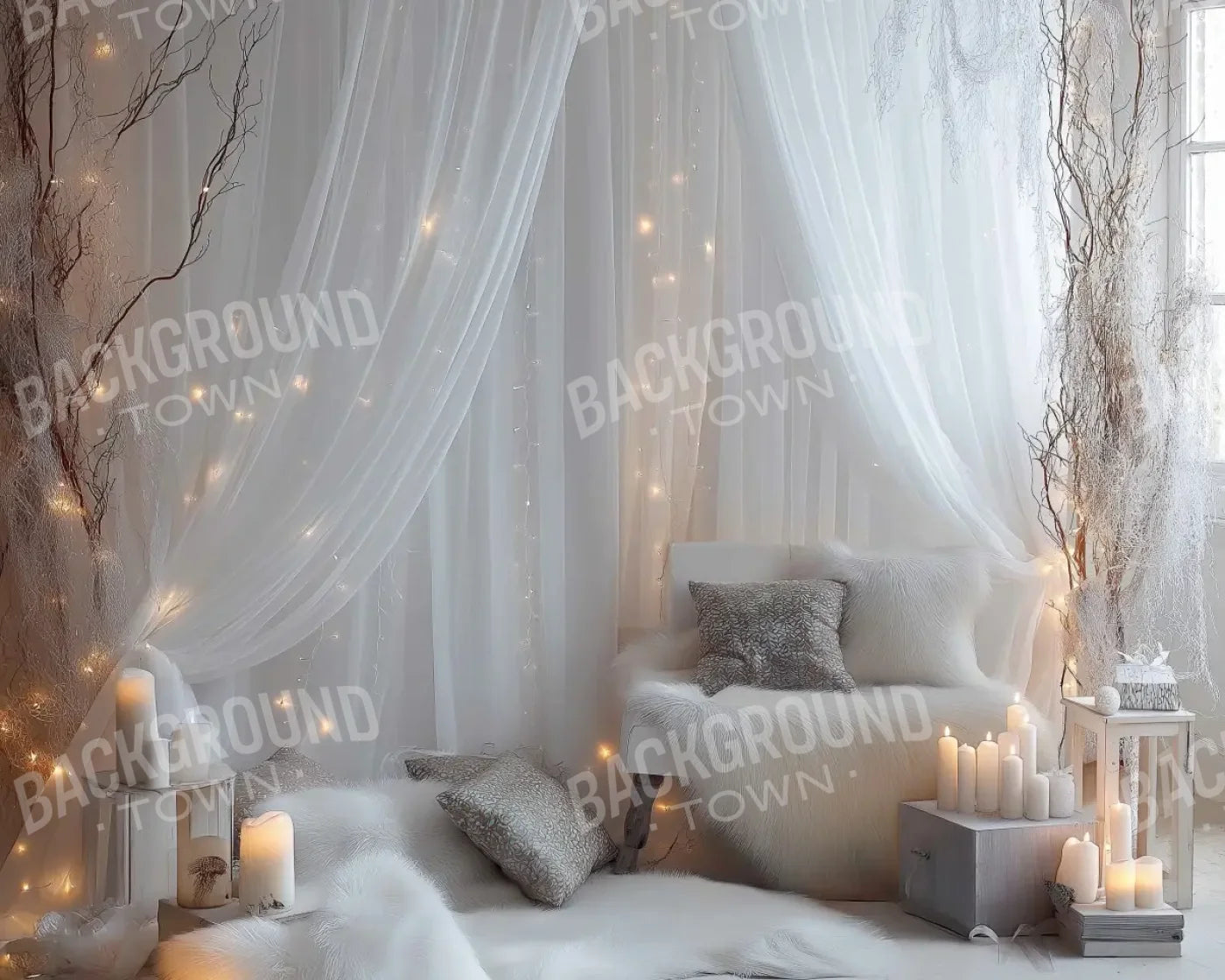 White Candle Boho 10’x8’ Fleece (120 x 96 inch) Backdrop