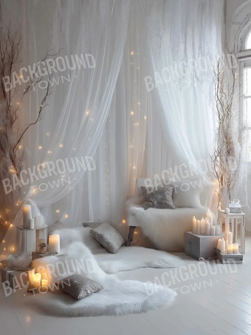 White Candle Boho 6’x8’ Fleece (72 x 96 inch) Backdrop