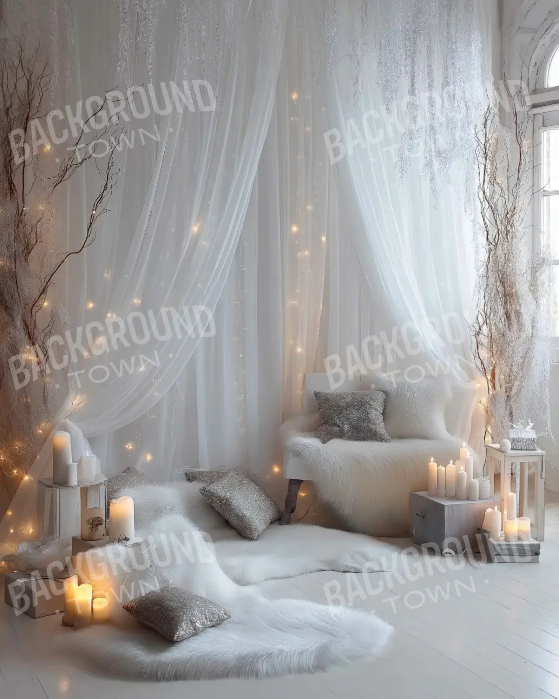 White Candle Boho 8’x10’ Fleece (96 x 120 inch) Backdrop