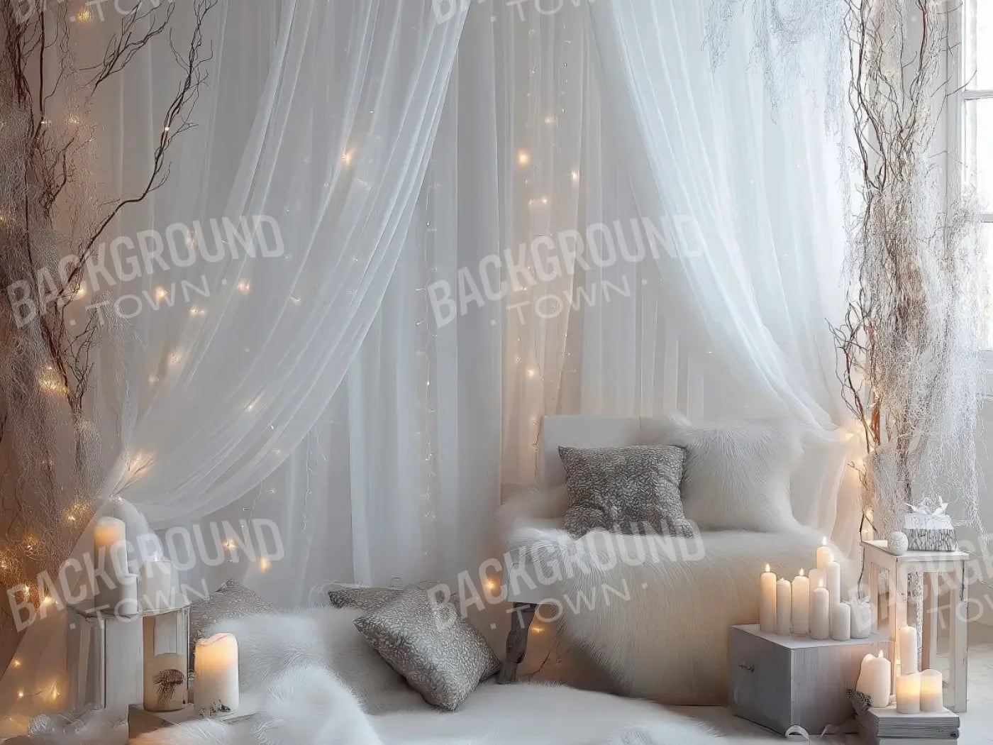 White Candle Boho 8’x6’ Fleece (96 x 72 inch) Backdrop
