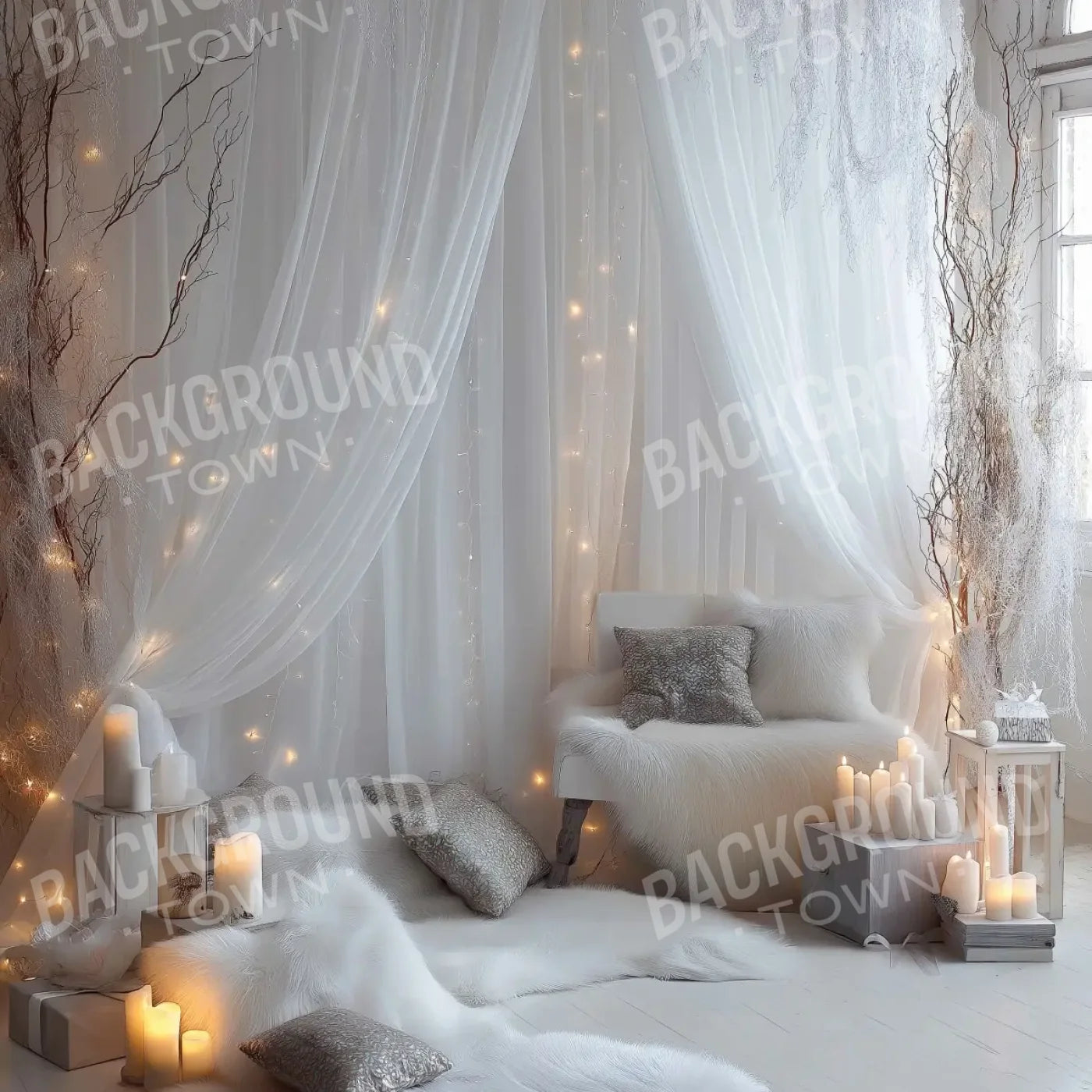 White Candle Boho 8’x8’ Fleece (96 x 96 inch) Backdrop