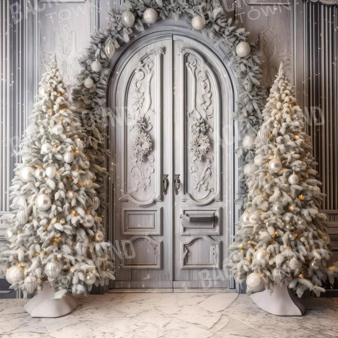 White Christmas Arched Doors 10X10 Ultracloth ( 120 X Inch ) Backdrop