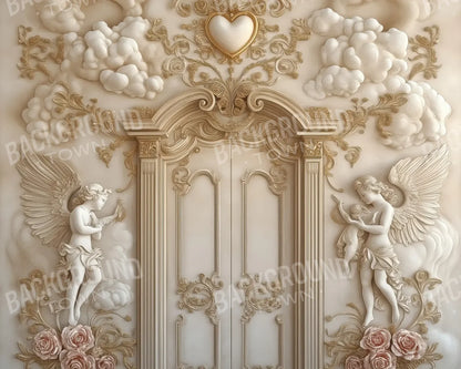 White Door With Angels2 10’x8’ Fleece (120 x 96 inch) Backdrop