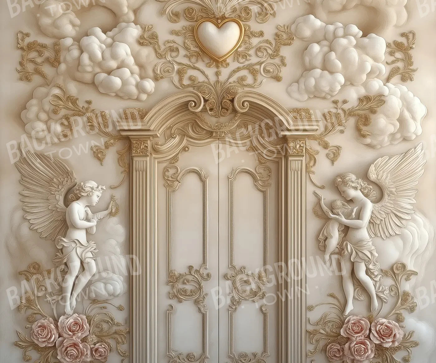 White Door With Angels2 12’x10’ UltraCloth (144 x 120 inch) Backdrop