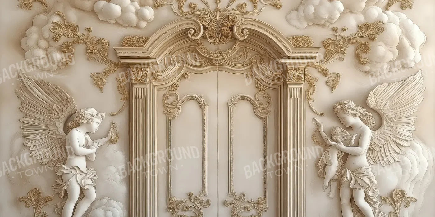 White Door With Angels2 16’x8’ UltraCloth (192 x 96 inch) Backdrop