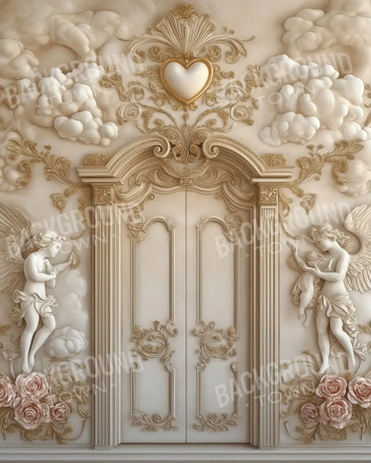 White Door With Angels2 8’x10’ Fleece (96 x 120 inch) Backdrop