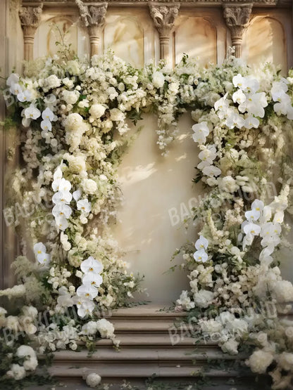 White Floral Arch 5X68 Fleece ( 60 X 80 Inch ) Backdrop