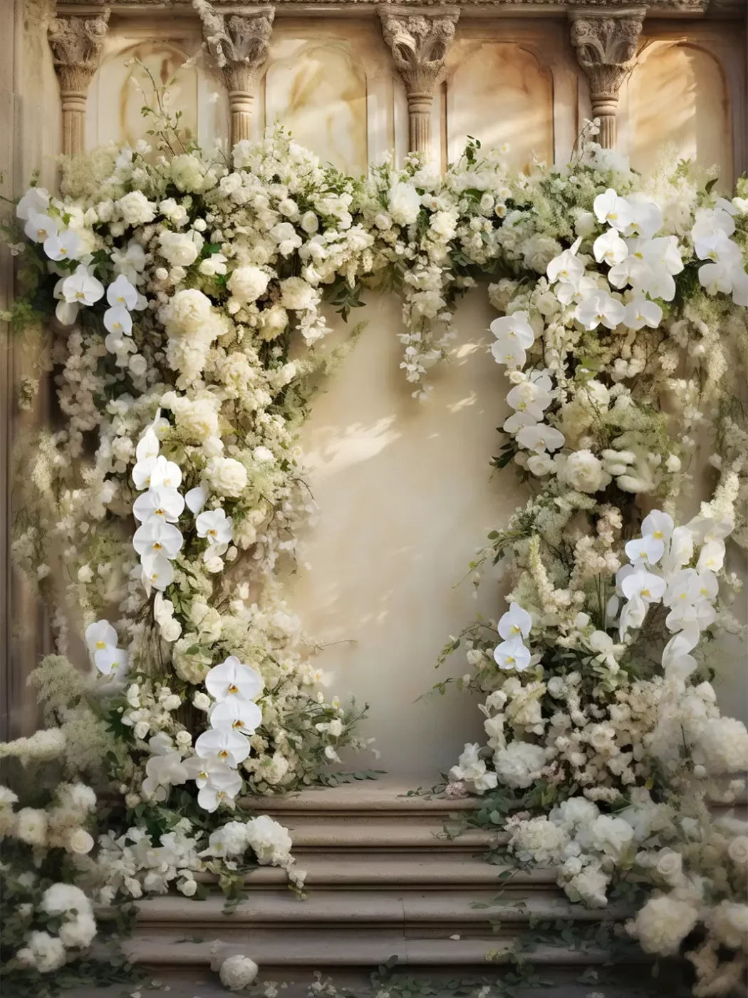 White Floral Arch 6X8 Fleece ( 72 X 96 Inch ) Backdrop