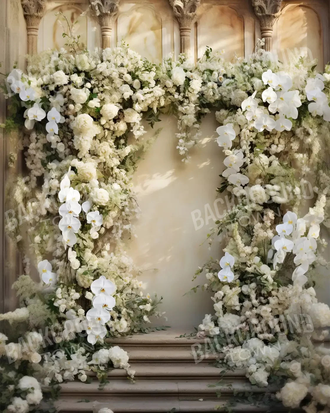 White Floral Arch 8X10 Fleece ( 96 X 120 Inch ) Backdrop