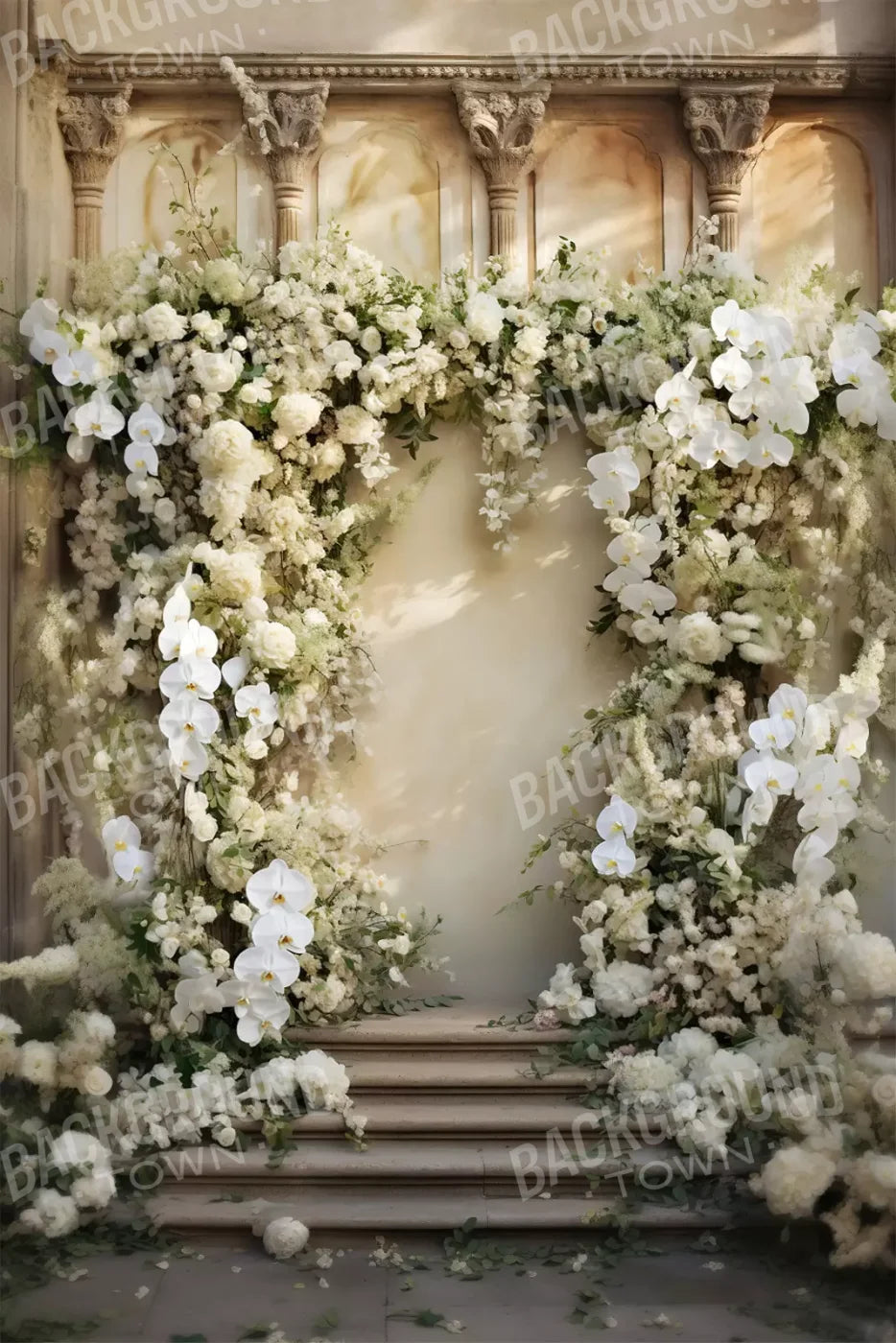 White Floral Arch 8X12 Ultracloth ( 96 X 144 Inch ) Backdrop