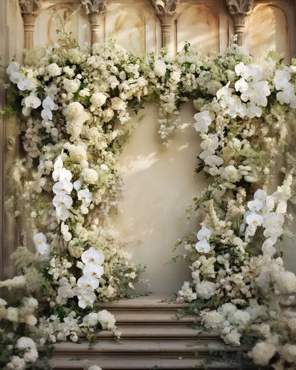 White Floral Arch 8X10 Fleece ( 96 X 120 Inch ) Backdrop