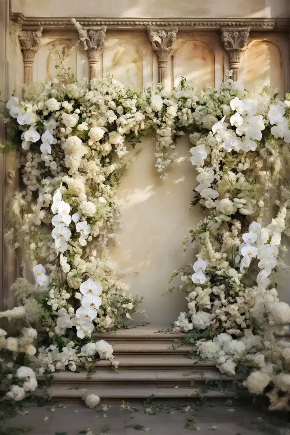 White Floral Arch 8X12 Ultracloth ( 96 X 144 Inch ) Backdrop