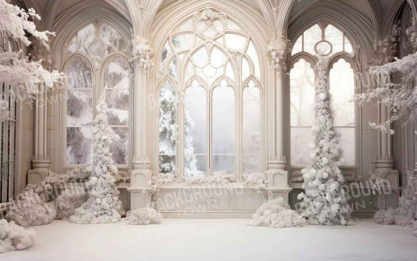 White Holiday Hall 14X9 Ultracloth ( 168 X 108 Inch ) Backdrop