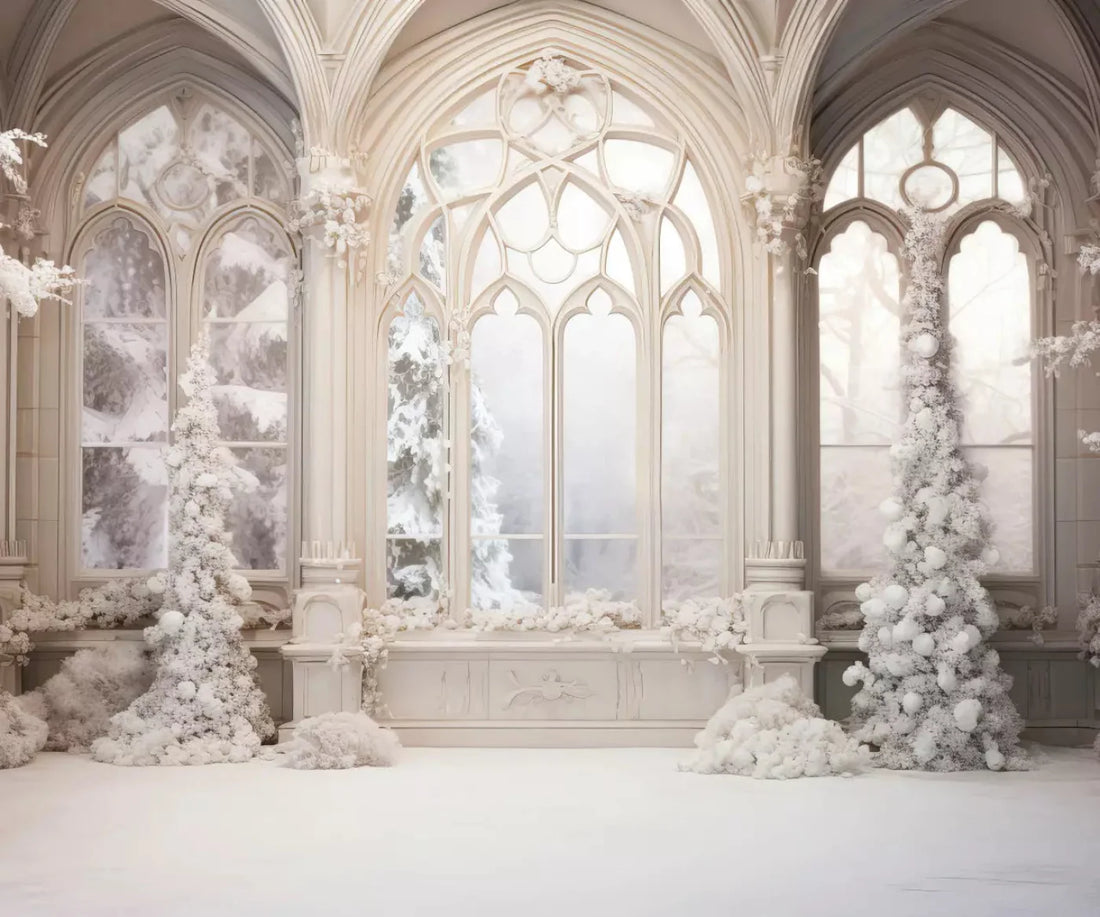 White Holiday Hall 5X42 Fleece ( 60 X 50 Inch ) Backdrop