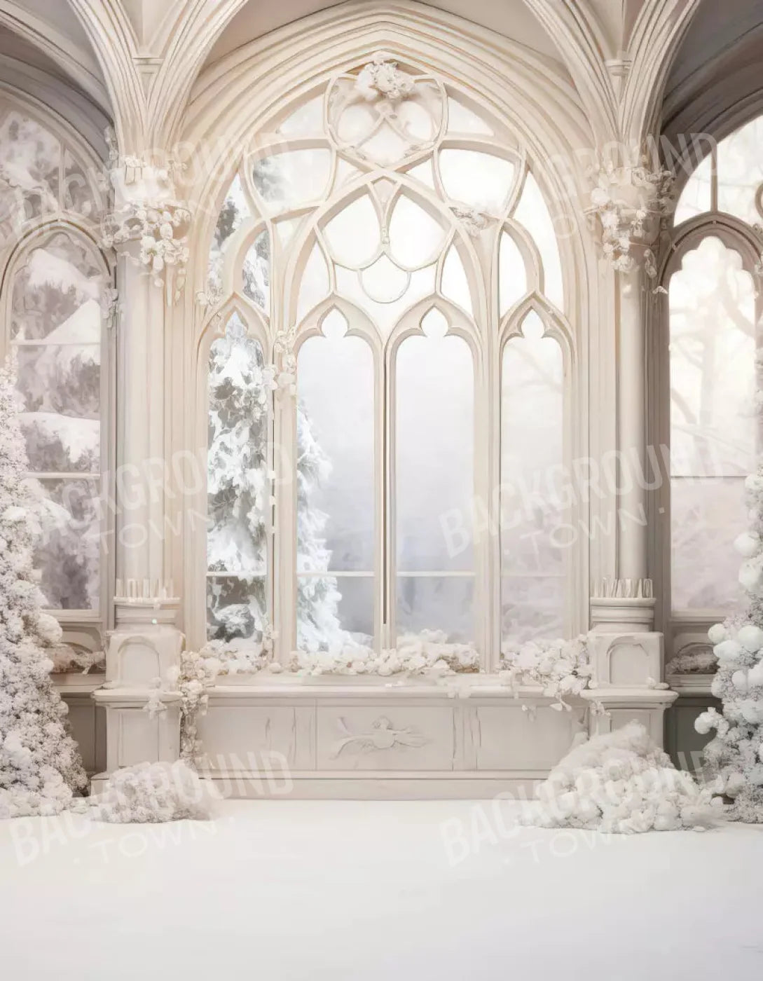 White Holiday Hall 6X8 Fleece ( 72 X 96 Inch ) Backdrop