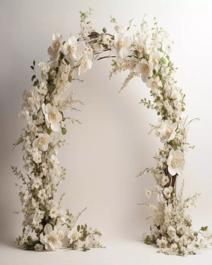 White Studio Floral Arch 8’X10’ Fleece (96 X 120 Inch) Backdrop