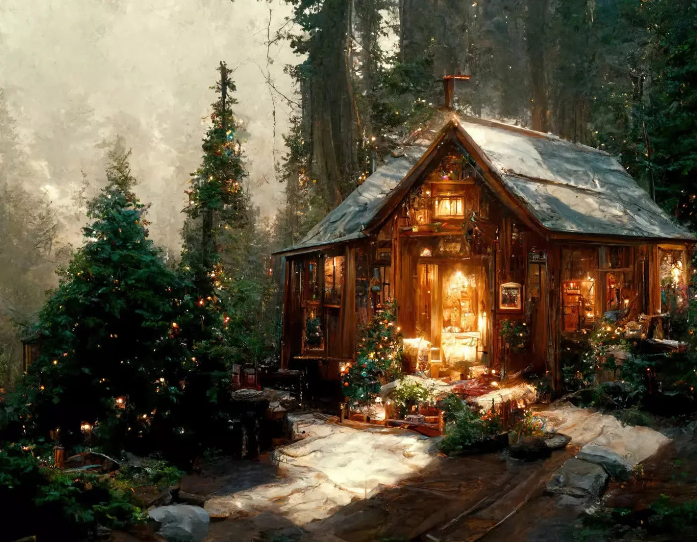 Winter Cabin 8X6 Fleece ( 96 X 72 Inch ) Backdrop