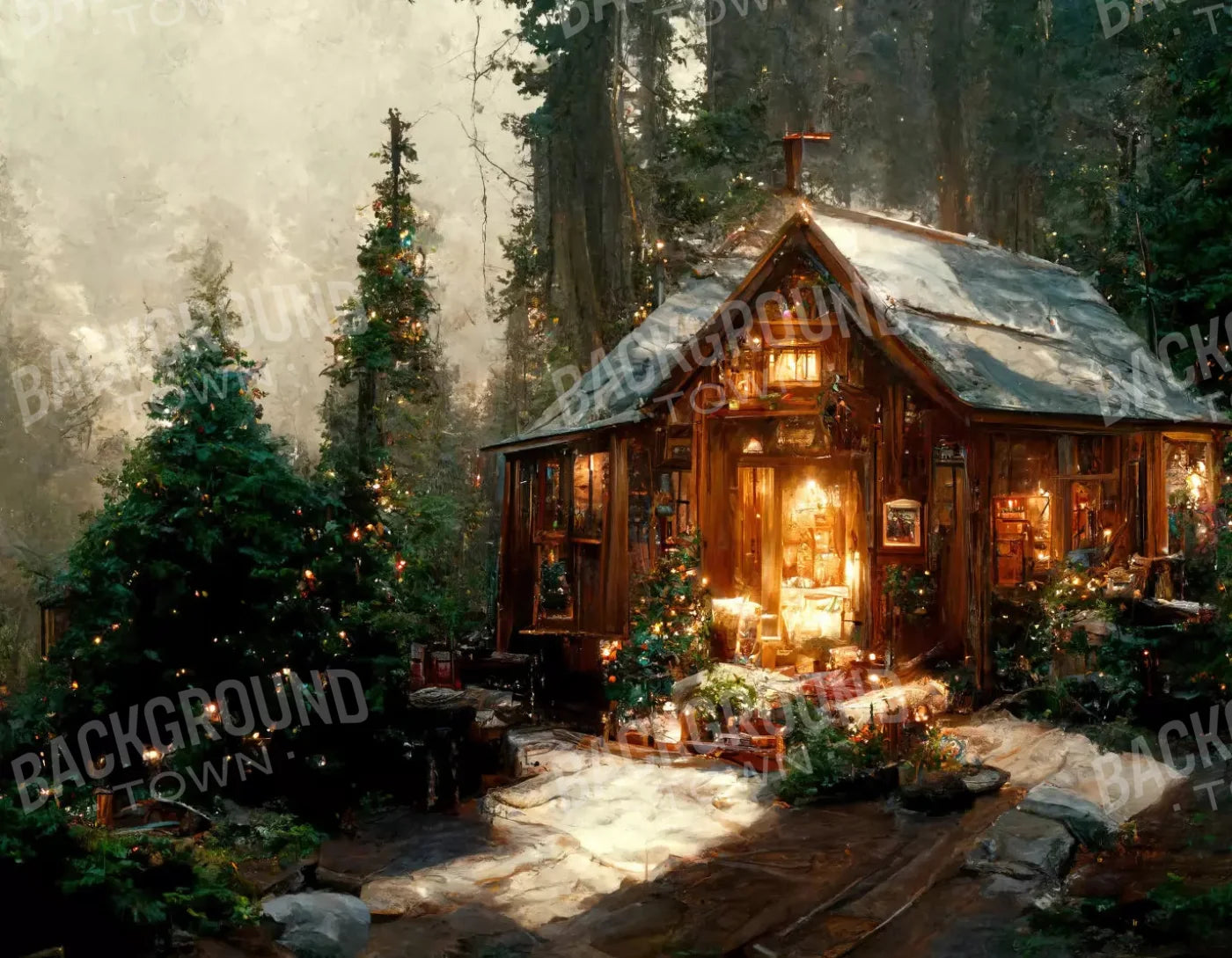 Winter Cabin 8X6 Fleece ( 96 X 72 Inch ) Backdrop