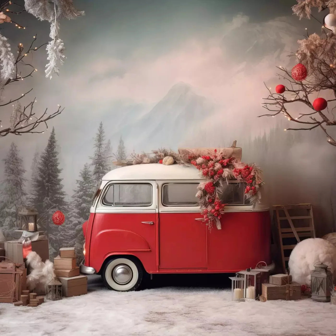 Winter Camping In Van 10X10 Ultracloth ( 120 X Inch ) Backdrop