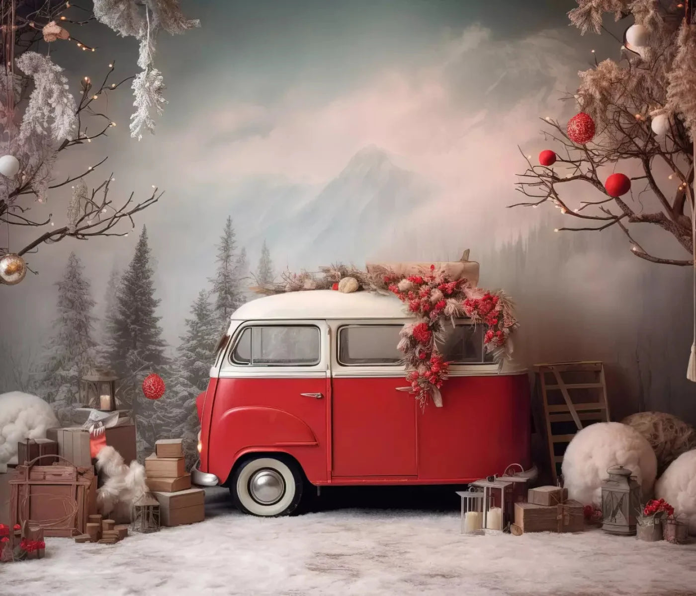 Winter Camping In Van 12X10 Ultracloth ( 144 X 120 Inch ) Backdrop