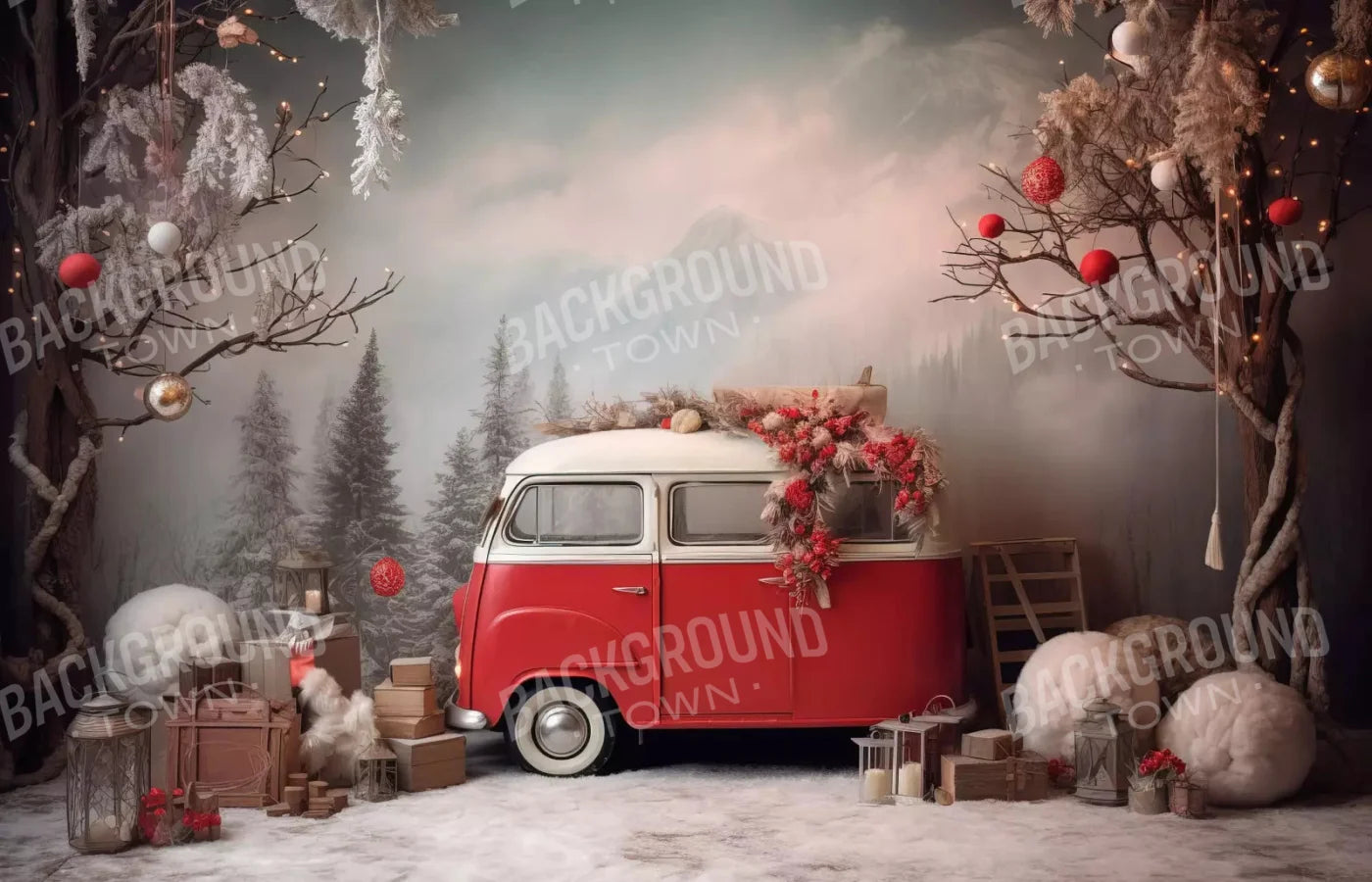 Winter Camping In Van 12X8 Ultracloth ( 144 X 96 Inch ) Backdrop