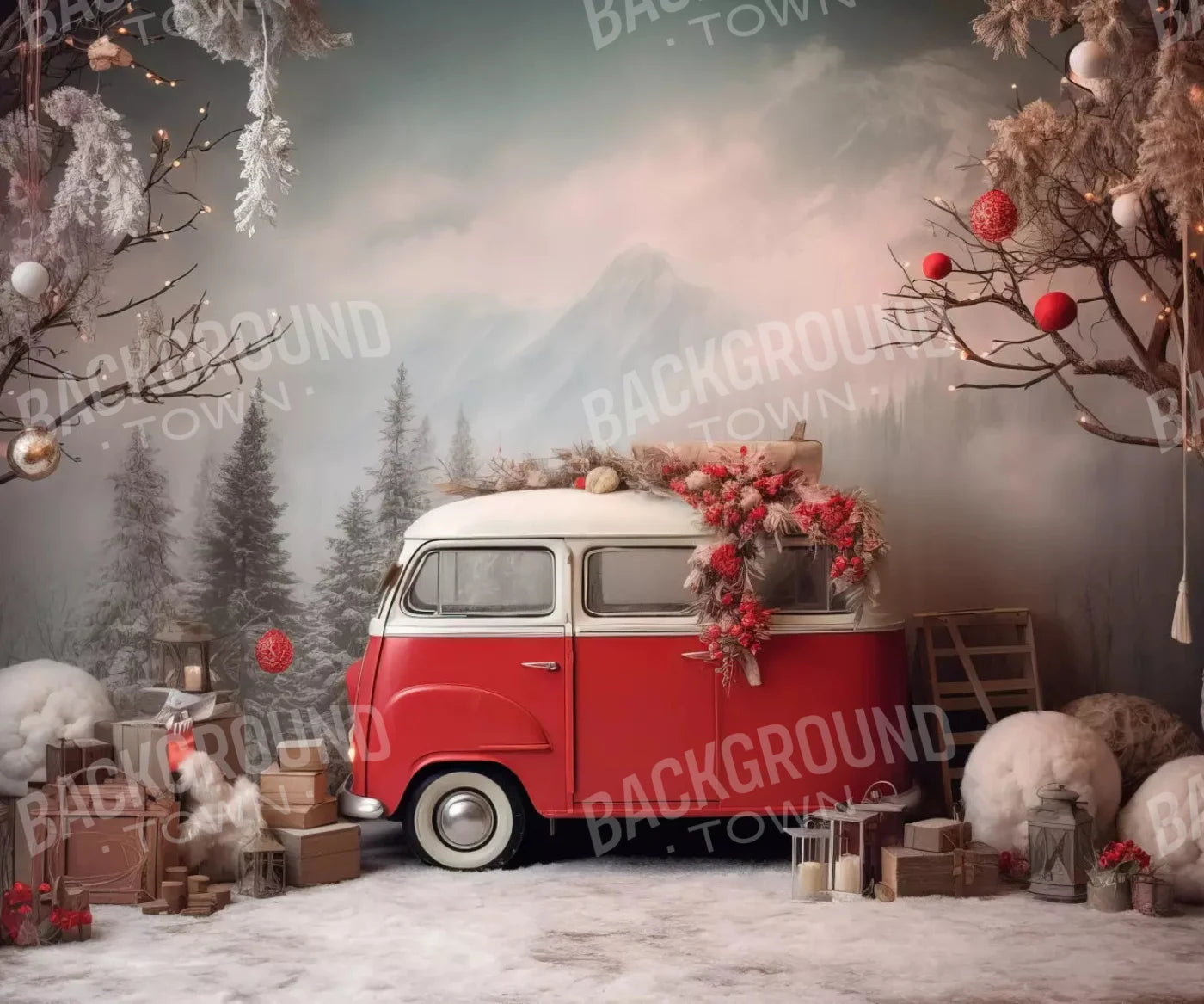 Red Winter Backdrop for Photography
