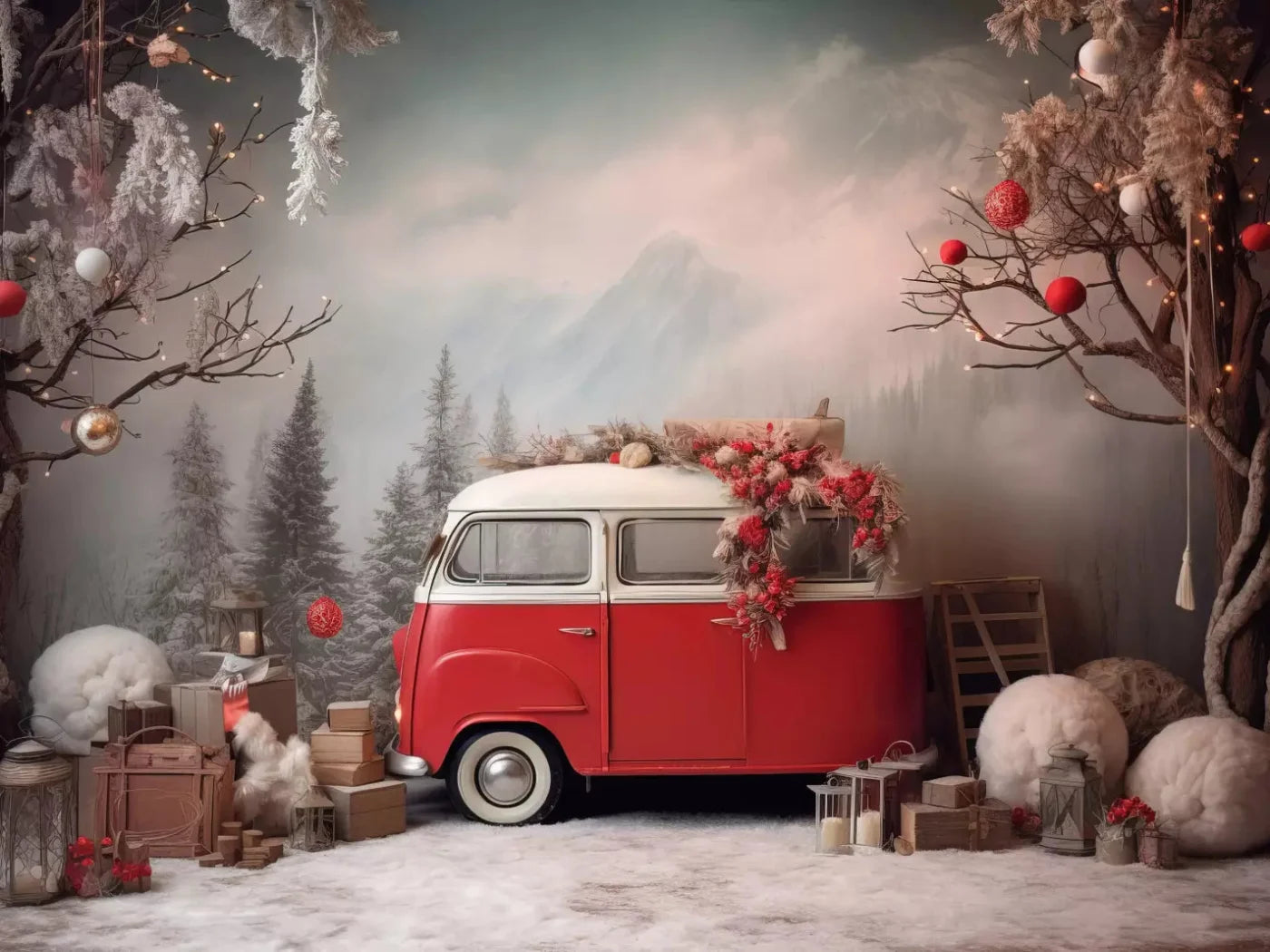 Winter Camping In Van 7X5 Ultracloth ( 84 X 60 Inch ) Backdrop