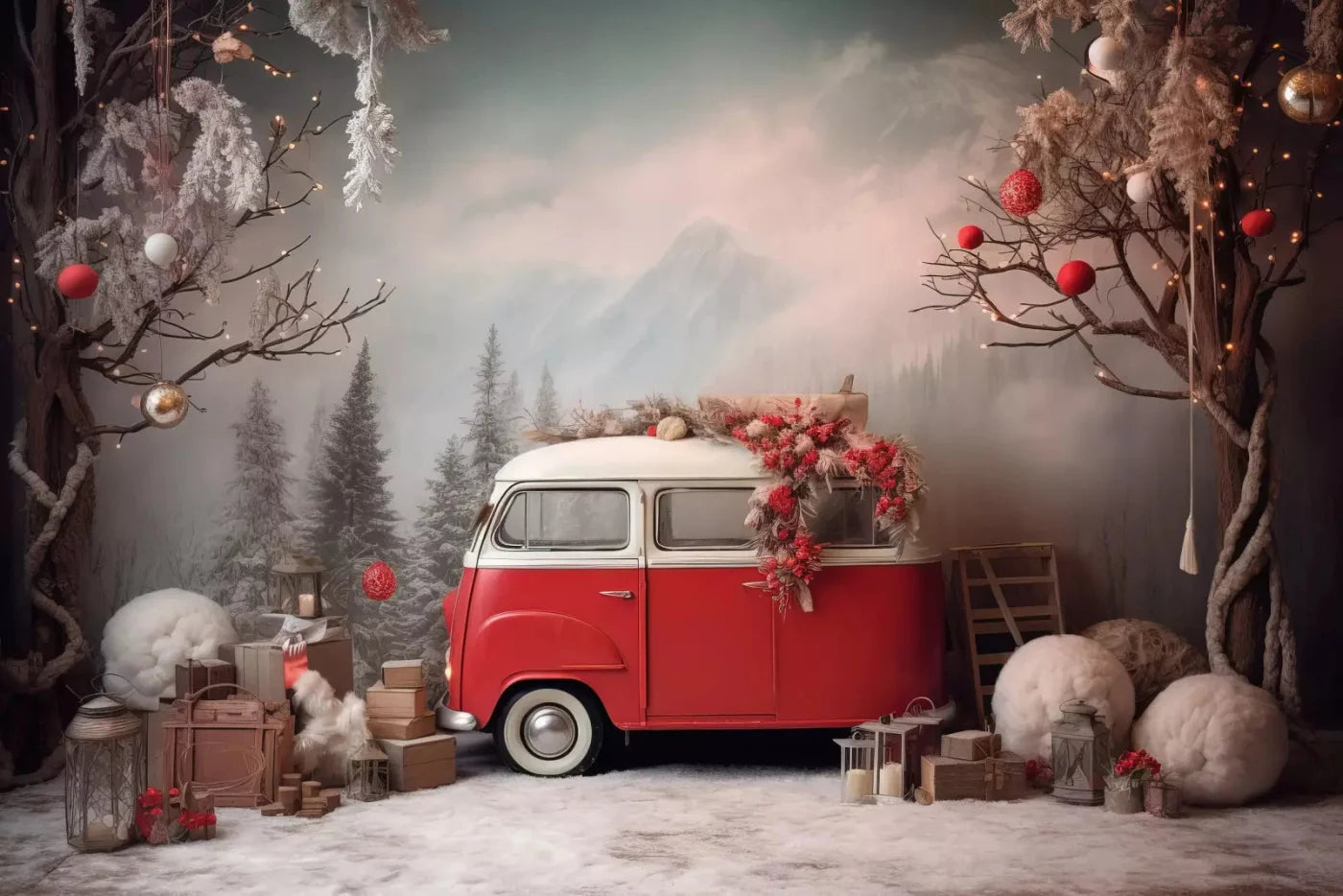 Winter Camping In Van 8X5 Ultracloth ( 96 X 60 Inch ) Backdrop