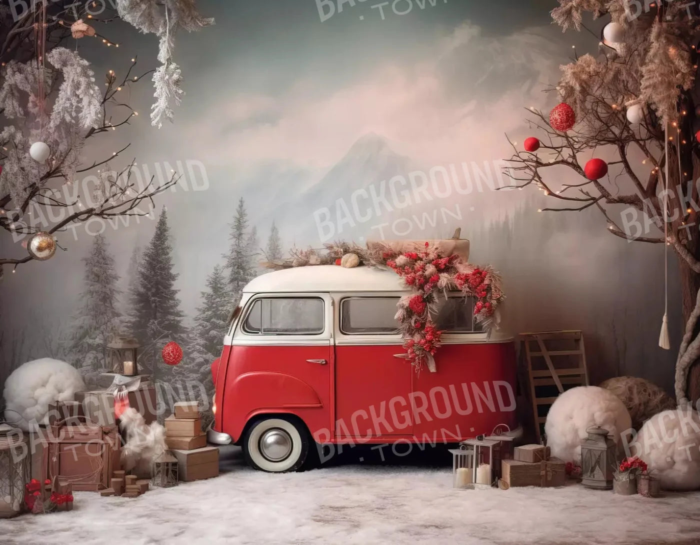 Winter Camping In Van 8X6 Fleece ( 96 X 72 Inch ) Backdrop