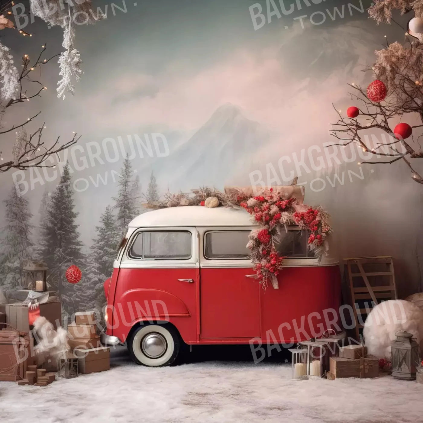 Winter Camping In Van 8X8 Fleece ( 96 X Inch ) Backdrop