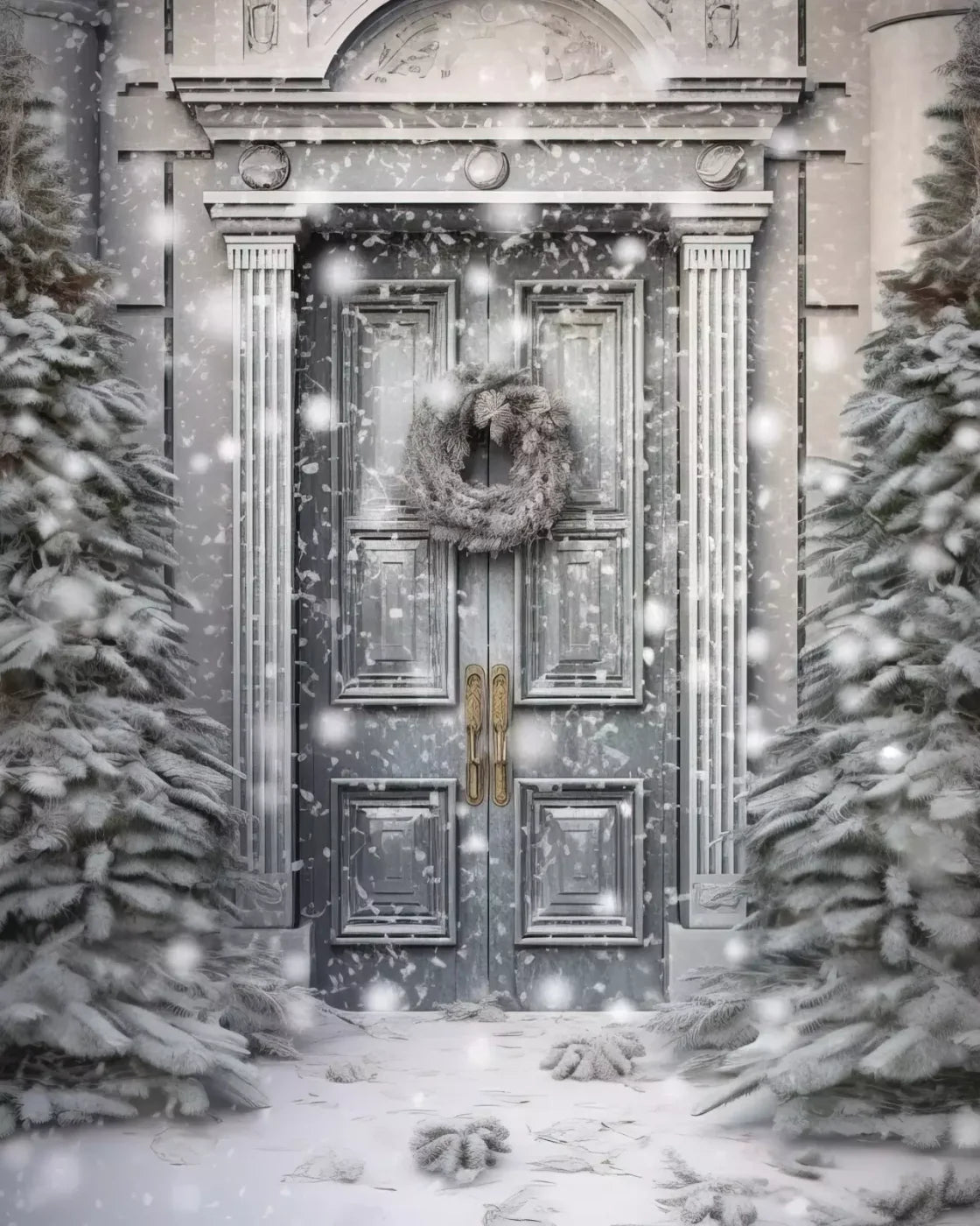 Winter Door 8’X10’ Fleece (96 X 120 Inch) Backdrop