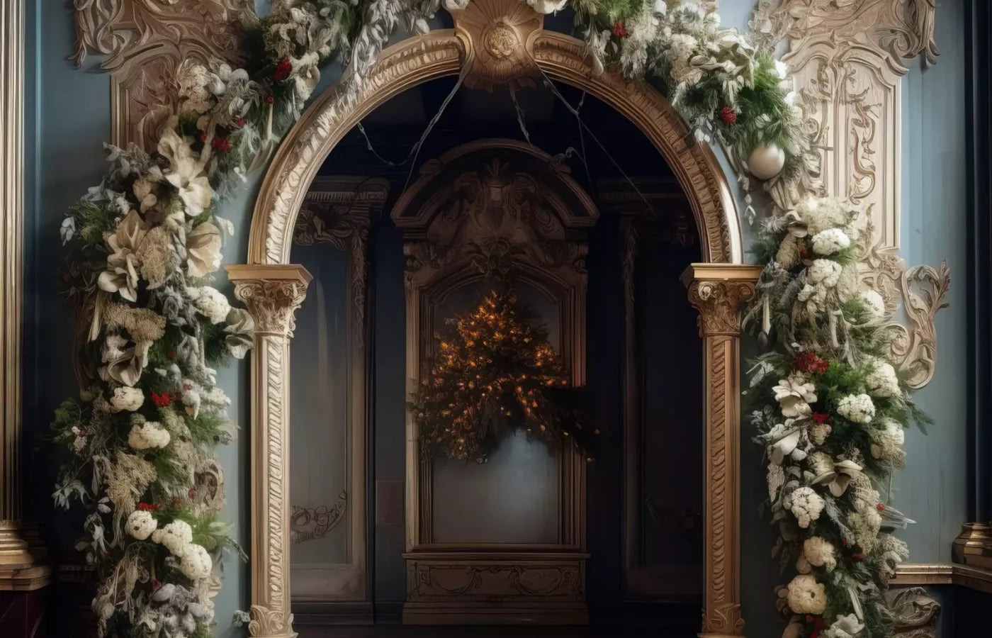 Winter Holiday Arch 14’X9’ Ultracloth (168 X 108 Inch) Backdrop